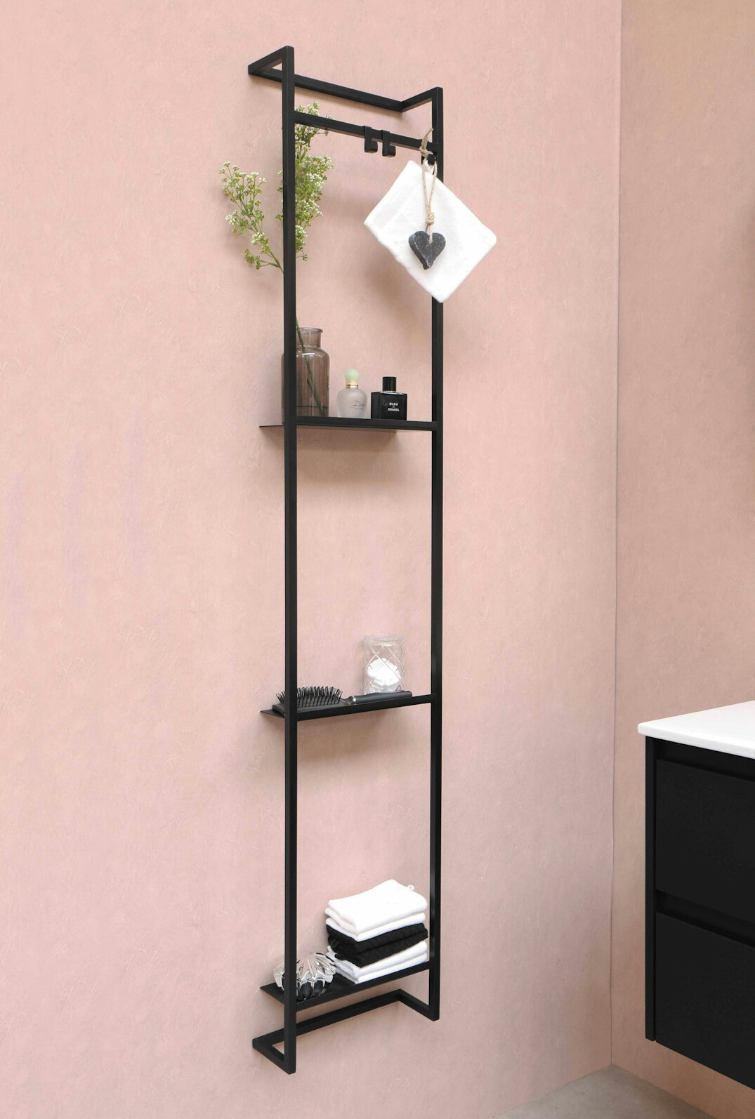 organized bathroom shelves